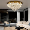 W32in Crystal Ceiling Chandelier Modern Gold Chandeliers Raindrop Crystal Ceiling Lighting Fixture Flush Mount Chandelier for Living Room Hallway Dining Room Kitchen Bedroom