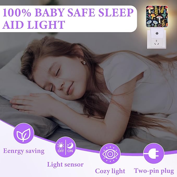 Mushroom Night Light,Misty Forest Plug-in Night Lights with Dusk-to-Dawn Sensor for Bedroom,Bathroom and Living Room Sleep Friendly lamp 0.5w