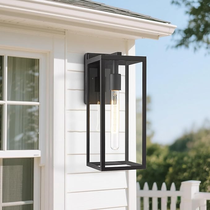 Bestshared Outdoor Wall Sconce Lights,Exterior Wall Lantern with Clear Glass, Black Porch Sconce Lighting,Waterproof Outdoor Lights for House Garage Doorway Patio, E26 Socket (Black, 15"-1 Pack)