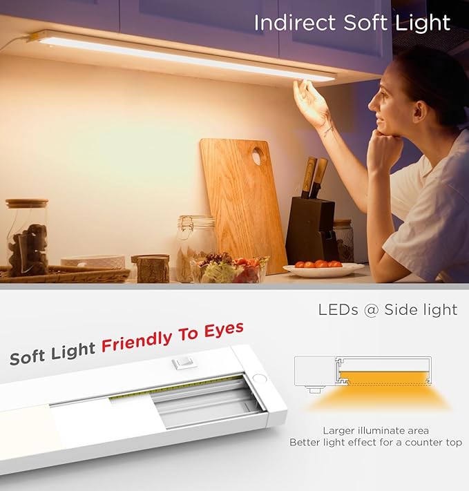 Under Cabinet Lighting Plug in, 24 Inch14W 120V Super Bright, 3 Color 3000K/4000K/5000K, 3 Brightness,Ultra Thin Under Counter Lights for Kitchen, Linkable LED Cabinet Lights, White 2Pack