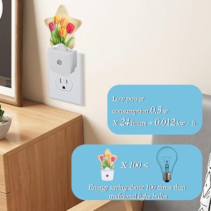Vintage Tulips Night Light,Plug Into Wall Decor Nightlights for Bedroom,Bathroom,Hallway,Stairway,Kitchen,with Dusk to Dawn Light Auto Sensors Led Night Lights Room Gifts