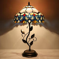 Tiffany Table Lamp, Pink Stained Glass Desk Light, W12H19 Inch, Metal Leaf Base (Pink Baroque Style)