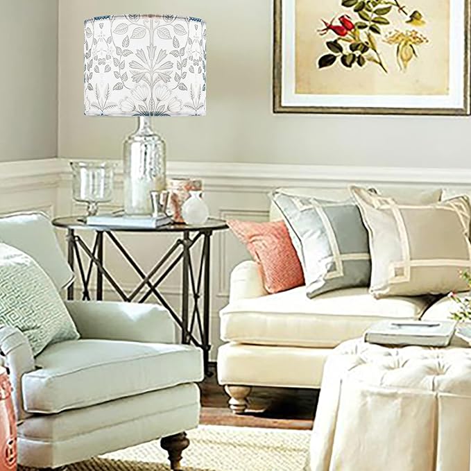 GO&SO Large Lamp Shades Drum Lampshades 16" Top X 16" Bottom X 12" High,Floor Lamp Shade Replacement, Floral Large Lamp Shades for Table Lamps, Modern Lampshades-Assembly Required