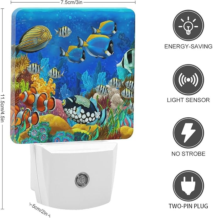 Plug-in LED Night Light, Dusk to Dawn Sensor Smart Nightlight for Bedroom Bathroom Kitchen Hallway Stairs – Soft White Glow, Energy Efficient, Compact & Safe Design -Fish in The Ocean