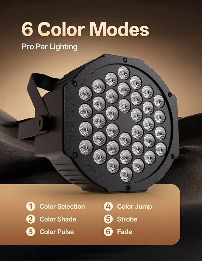 LED Par Lights 36 LED Stage Lights 7 Modes RGB DJ Lights with Sound Activated Remote and DMX Control DJ Uplighting for Birthday Party Events Wedding Christmas Stage Lighting (4 Packs)