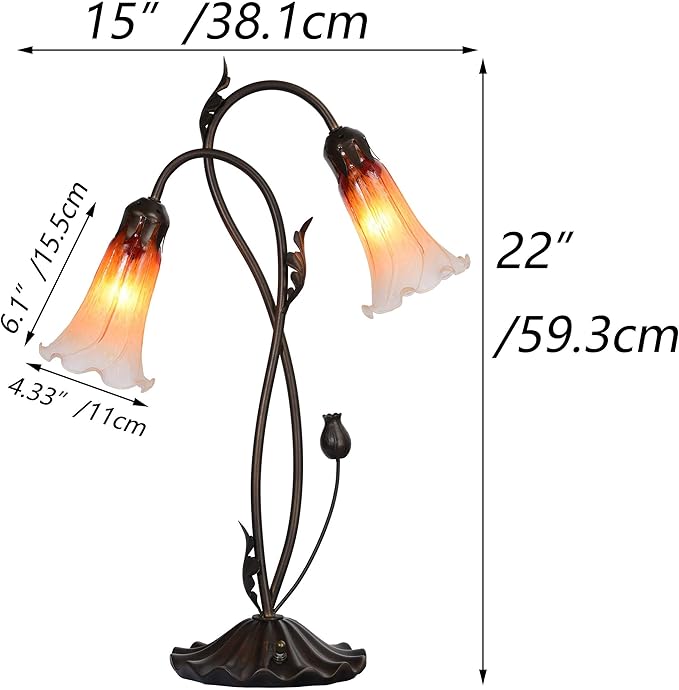 Bieye L10853 Lily Flower Blown Glass Accent Table Lamp for Living Room Bedroom Decoration (2-Light, Blue)