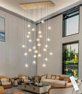 LED Rectangular Chandeliers for Living Room Dining Room Light Dimmable High Ceiling Pendant Lights Fixtures Lighting 26-Lights for Foyer Entryway Lighting Antique Gold
