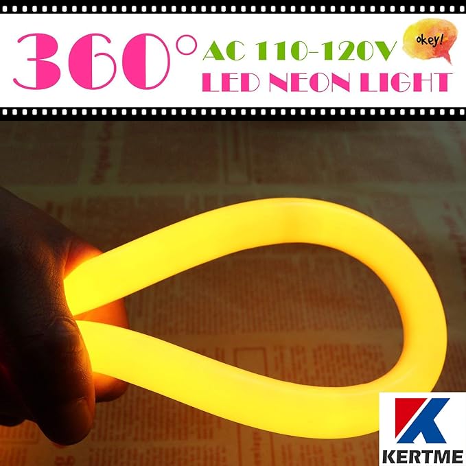 360° Neon Led Type AC 110-120V 360 Degree NEON LED Light Strip, Flexible/Waterproof/Dimmable/Multi-Modes LED Rope Light + Remote for Home/Garden/Building Decor (98.4ft/30m, Golden Yellow)