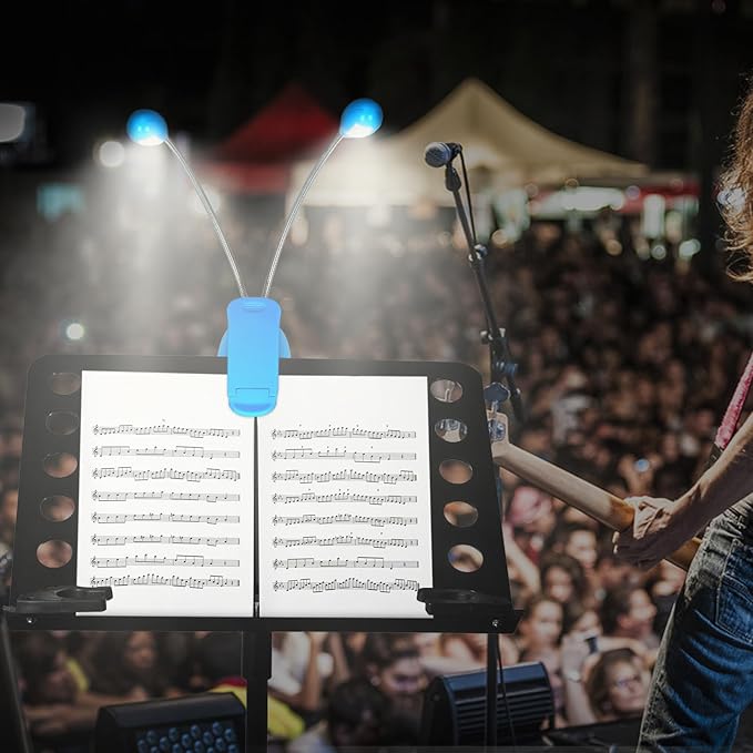 TEECOO Music Stand Light, Clip on LED Book Lights, USB and AAA Battery Operated, Reading Lamp in Bed, 4 Brightness Levels, Ideal for Musician, Piano Player, Travel (Dual Arm, Blue)