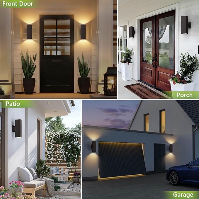 KIZON Outdoor Wall Lights with Dusk to Dawn Sensor 2 Pack, Modern Outdoor Sconce Lights with Oil Rubbed Bronze Finish, Aluminum Exterior Lighting Fixtures for House Porch, ETL Listed