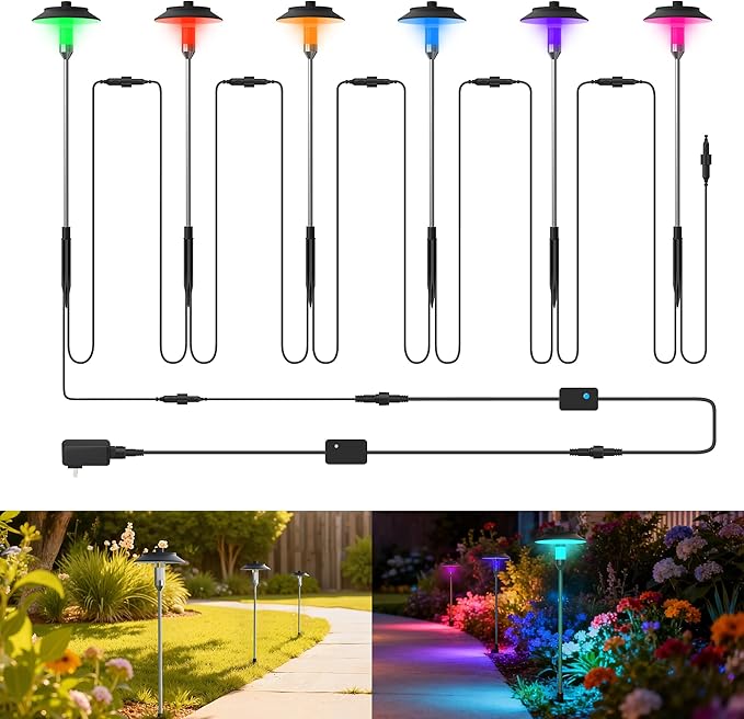 LOHAS RGB Low Voltage Landscape Lighting, Dusk to Dawn Outdoor Pathway Lights, 6W/12V Multi-Color Low Voltage Path Lights for Yard Garden Walkway Holiday Landscape Lighting, IP65, UL Listed, 6 Pack