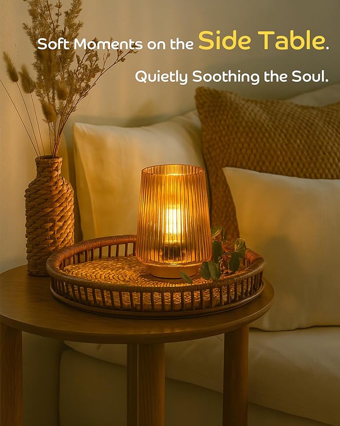 Battery Operated Lamp with Timer, Small Cozy Table Lamps for College Dorm, Aesthetic Cordless Battery Powered Decorative Lamp for Bedside Living Room Shelf Amber