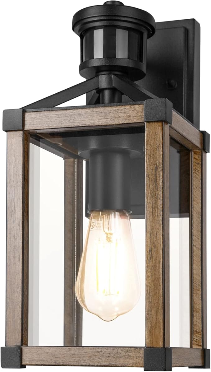DEWENWILS Motion Sensor Outdoor Wall Lights, Dusk to Dawn Exterior Wall Lanterns, Farmhouse Front Porch Light Fixtures with Clear Glass, Outside Wall Mount Lamp for House Doorway Garage Patio