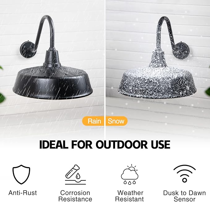21 inch Barn Lights Outdoor Gooseneck Lighting, Dusk to Dawn Black Exterior Barn Lights, Farmhouse Wall Lighting Fixtures with Sensor for Porch Garage (1, 21" Diameter)