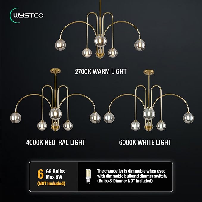 Modern Sputnik Globe Chandelier, 6-Light Brass Gold Linear Chandeliers for Dining Room and Kitchen Island, Mid Century Light Fixture Over Table, (Smoke Grey Glass Bubble Shades, 40 Inch)