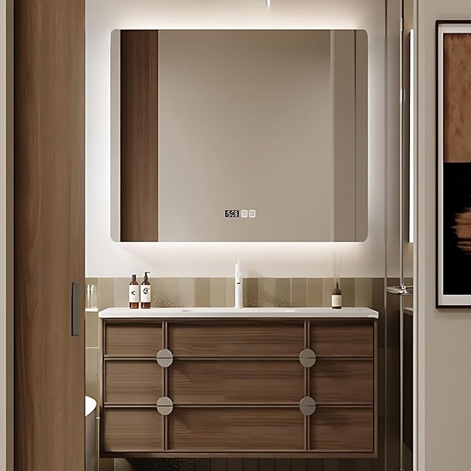 Bathroom Vanity - Wall Mounted Cabinet with 4 Drawers & Integral Ceramic Wash Basin | Smart Mirror Including LED Light Defogging (Style B, 36in)