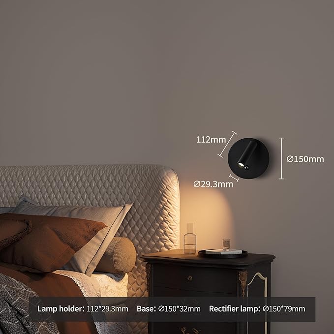 Aisilan Modern Dimmable LED Wall Sconce, 6W Adjustable Angle Bedside Wall Lamp with Touch Switch, Hardwired Indoor Wall Light for Bedroom, Living Room & Hallway