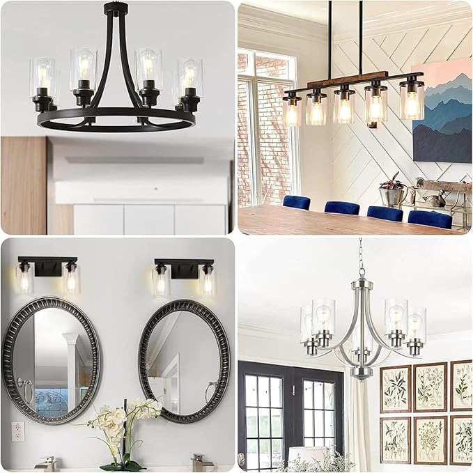 5 Pack Clear Glass Lamp Shade，Glass Shade Covers Replacements for Light Fixtures，Cylinder Globe Glass Shades Covers for Pendant Lights Chandeliers Wall Sconces Bath Vanity Lights
