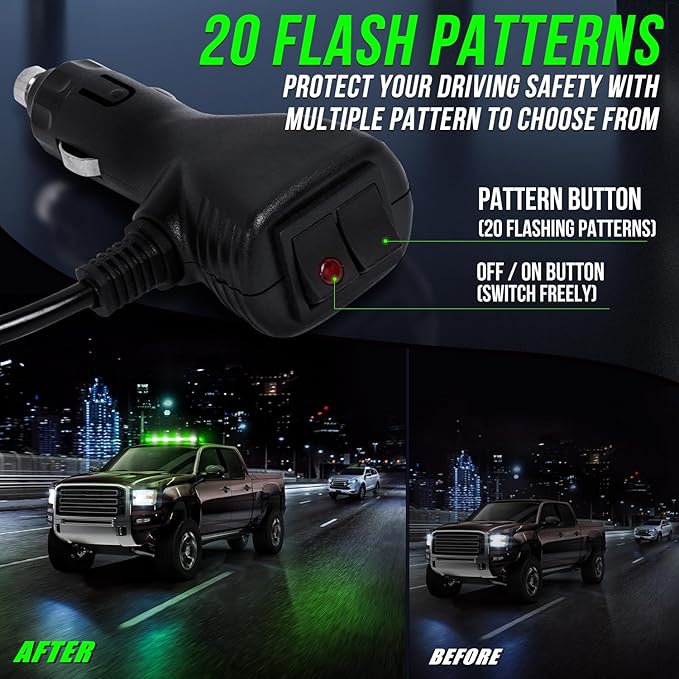 34inch 166 LED Emergency Rooftop Strobe Lights Bar Flashing Safety Traffic Advisor Warning Hazard Snow Plow Light W/Magnet Base for Work Trucks Vehicles Construction Tow Pickup Green White