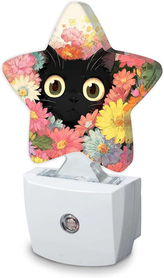 Black Cat Night Light,Flowers Plug-in Night Light Auto Dusk-to-Dawn Sensor Energy Efficient Led Lamp for Room Decor,Hallway,Kitchen,Bathroom,Plug-in,Decor Desk Lamp Gifts