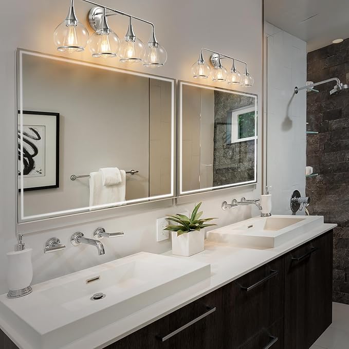 Brushed Nickel Bathroom Light Fixture 4 Lights Bathroom Vanity Lights Over Mirrors with Clear Glass Shade 30.7 inch Wall Sconce Lighting Bath(Exclude E26 Bulb)