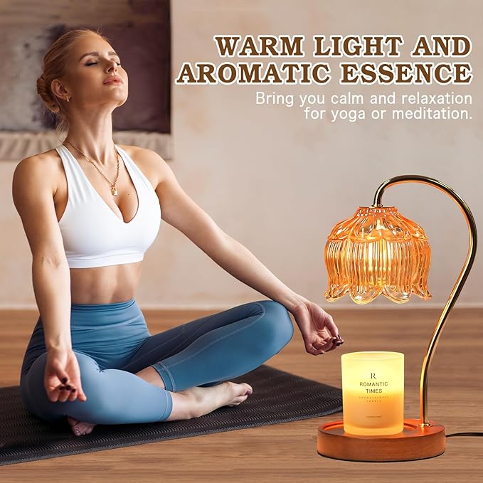 Flower Candle Warmer Lamp with Timer, Dimmable Candle Lamp Warmer, Christmas Birthday Gift for Women Mom, House Warming for New Home Decor, Lotus Wax Melt Warmer for Jar Candles