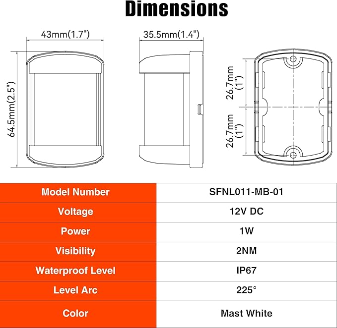 SEAFLO 11 Series Mini Sized LED White Masthead light Navigation Light – 12V, 1W, IP67 Waterproof, 2NM Visibility, High-Brightness, for Boats Under 65 ft (20m) – 4-Year Warranty (Masthead/Black)