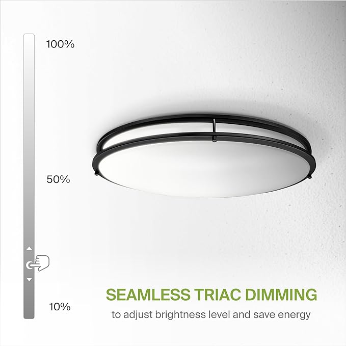 ASD LED 32" Oval Flush Mount Lighting, Close to Ceiling Light Fixture | 5CCT, Dimmable, ETL Listed | 50W 3960LM 2700-5000K 120V | Low Profile Double Ring Lamp | Black
