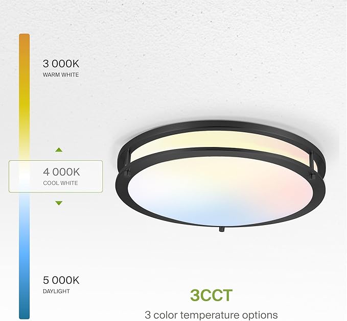 ASD LED 16" Round Flush Mount Lighting, Close to Ceiling Light Fixture | 3CCT, Dimmable, Energy Star, ETL Listed | 24W 1900LM 3000-5000K 120V | Low Profile Double Ring Lamp | Dark Bronze