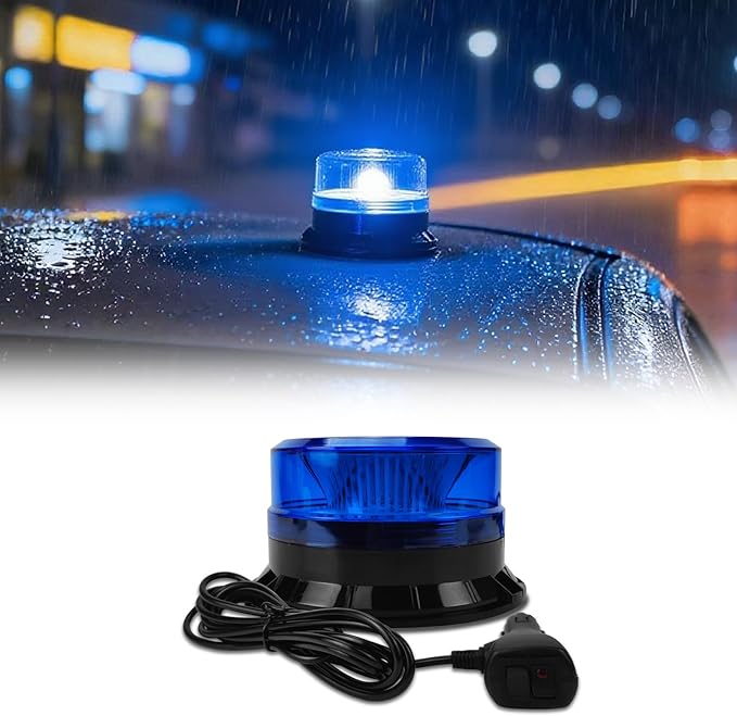 Round Roof Top Strobe Light - High Visibility 36 LED Strobe Light, Beacon Light with Magnetic & Rubber Base for Trucks, Construction Vehicles, Snow Plow & Emergency Vehicles (Blue)