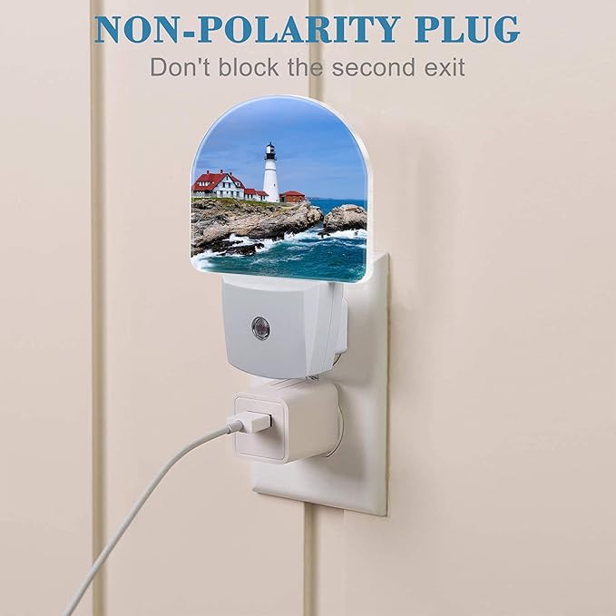 Plug in Night Lights Lighthouse On The Coastline Nightlight Plug Into Wall Dusk to Dawn Sensor LED Night Light for Kid Girls Boys Women Room Decor, Hallway, Kitchen, Bathroom, Nursery, Stairs