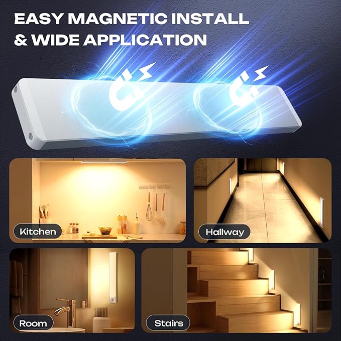 5 Pack Under Cabinet Lighting Wireless 14inch LED Motion Sensor Magnetic Light 2500maAh Rechargeable Indoor Closet Lights for Kitchen, Stairs Warm White