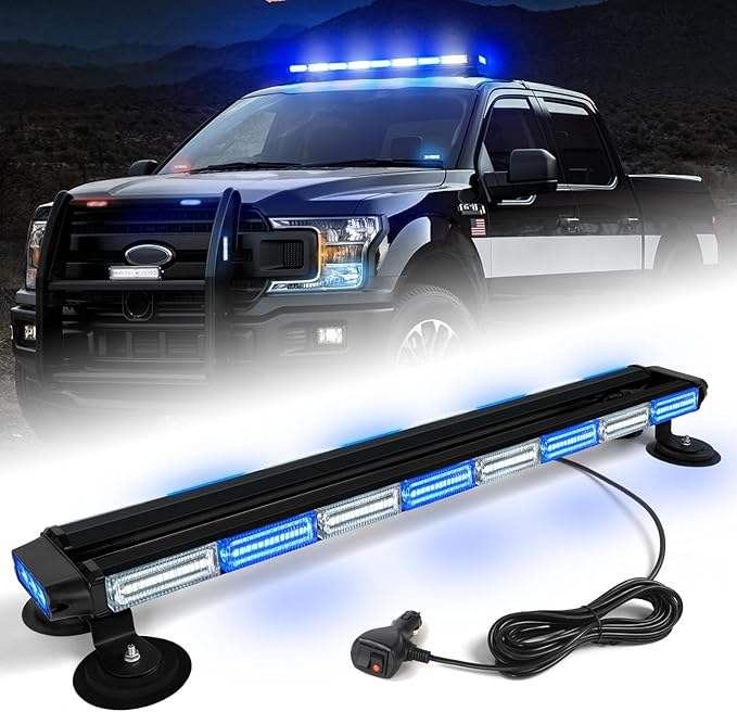 34inch 166 LED Emergency Rooftop Strobe Lights Bar Flashing Safety Traffic Advisor Warning Hazard Snow Plow Light W/Magnet Base for Work Trucks Vehicles Construction Tow Pickup Blue White