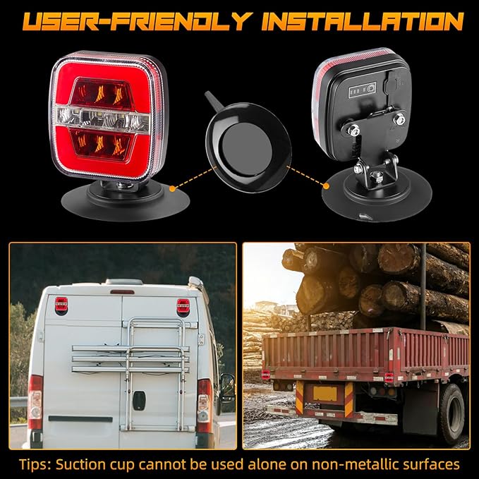 Wireless Trailer Lights - Magnetic Trailer Lights Adjustable Tow Light with Suction Cup, Rechargeable Towing Tail Light Kit Reverse Light Portable LED Towing Lights for Trucks, Boat, RV