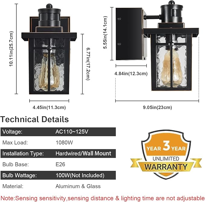 Porch Lights with GFCI Outlet,Dusk to Dawn Motion Sensor Outdoor Lights,3 Lighting Modes Black Front Door Light,Waterproof Exterior Light Fixture,Outside Wall Lamp for House Patio Garage