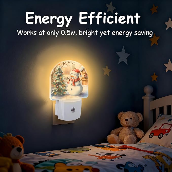 Cute Snowman with Christmas Tree Night Light, Dusk-to-Dawn Auto Sensor Plug in Night Light for Kids, 0.5W Energy Saving LED NightLights for Bedroom/Bathroom, Ideal Gifts for Women Men