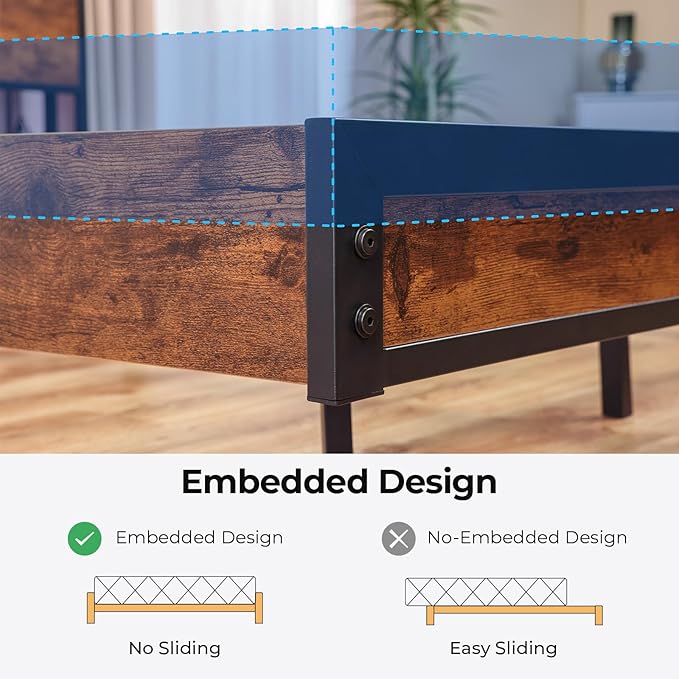 BedsPick Twin Size Bed Frame with 2-Tier Storage Headboard, Sturdy Metal Platform Bed Frame with Charging Station & LED Lights, Noise-Free/Metal Support/No Box Spring Needed, Rustic Brown