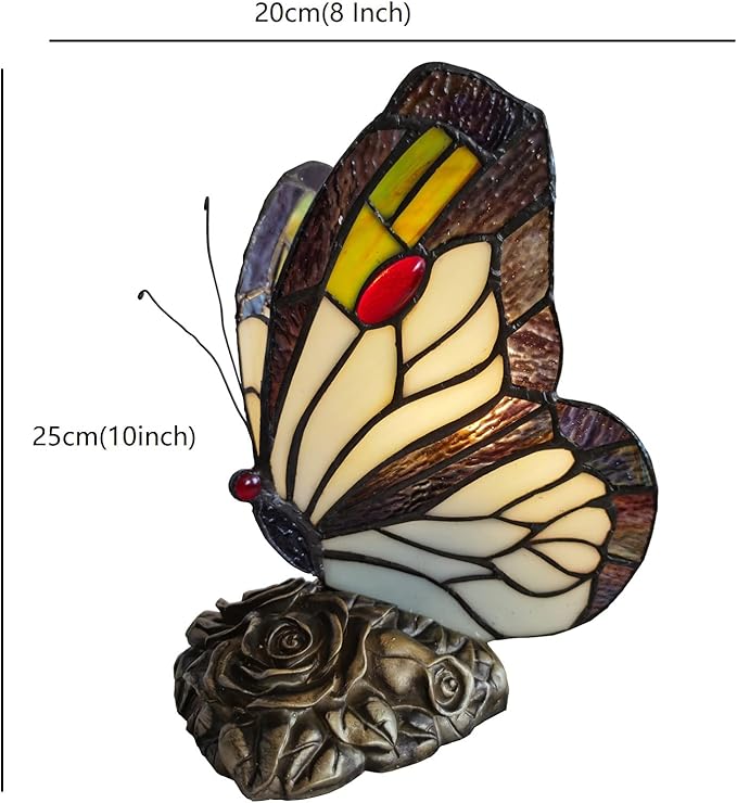 Bedside Table Lamp LED Tiffany Black White Butterfly Nightstand Table Lamps Stained Glass Shade ON Off Switch Home Office Desk Lamp Night Light Girl Grandma Mothers Day Gifts W/Gift Box