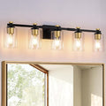 Bathroom Vanity Light 5 Light, Black and Gold Bathroom Lights Over Mirror, Black Gold Vanity Lights Fxitures with Clear Glass Shade, E26