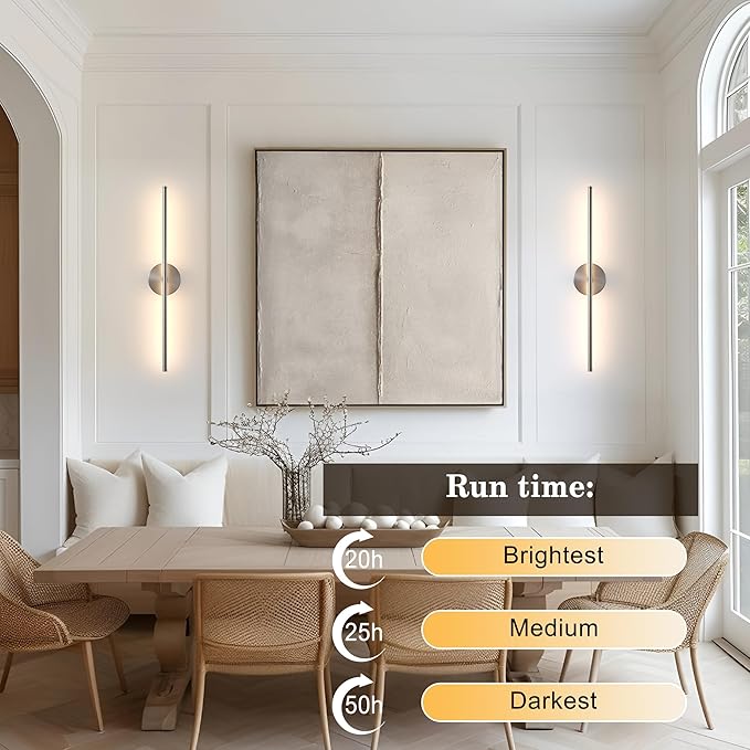 Removable Battery Operated Wall Sconces with Remote Control 350°Rotate LED Wireless Wall Lights with 3 Color Temperatures & Dimming for Bedroom, Hallway,28.3 Inch (2 Pack)