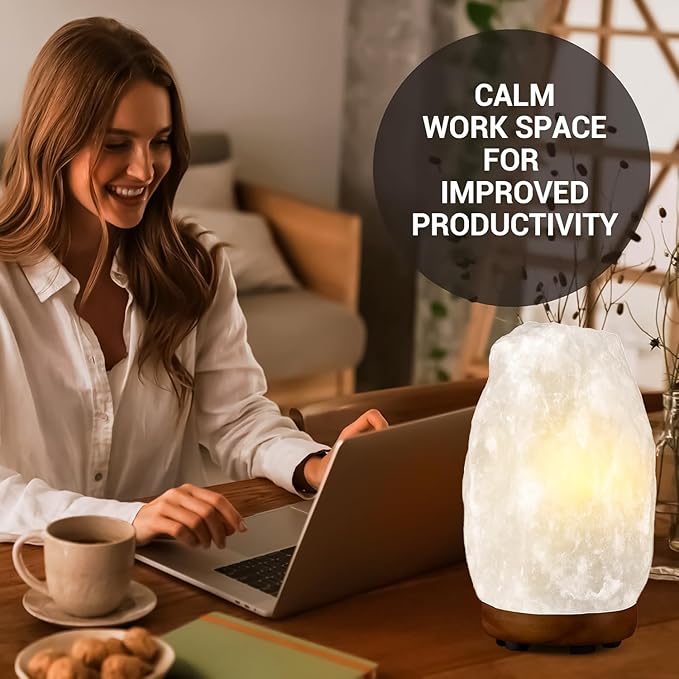 Himalayan Glow Crystal White Salt Lamp Night Light, 6-7 lbs/Each - Hand Curved Night Light, Salt Lamp with Neem Wooden Base, Best for Gift – (ETL Certified)