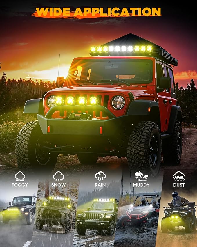 Auxbeam XP-Ultra Series 3 Inch LED Pods 80W 9600LM Offroad Driving Lights White Spot & Amber Combo Beam Ditch Light Bar Auxiliary Lights for Jeep Truck ATV UTV, Pair