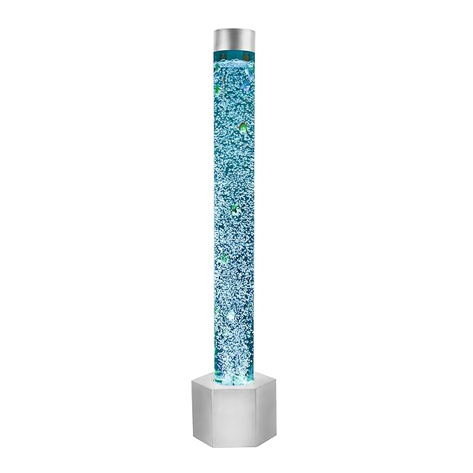 Special Supplies Aquarium Sensory Fish Bubble Light Tube with 16 LED Color Changing Nightlight Effect, Remote Control-Includes 12 Fish, Floor Standing Lamp for Kids and Adults (5 ft) (Hexagon)