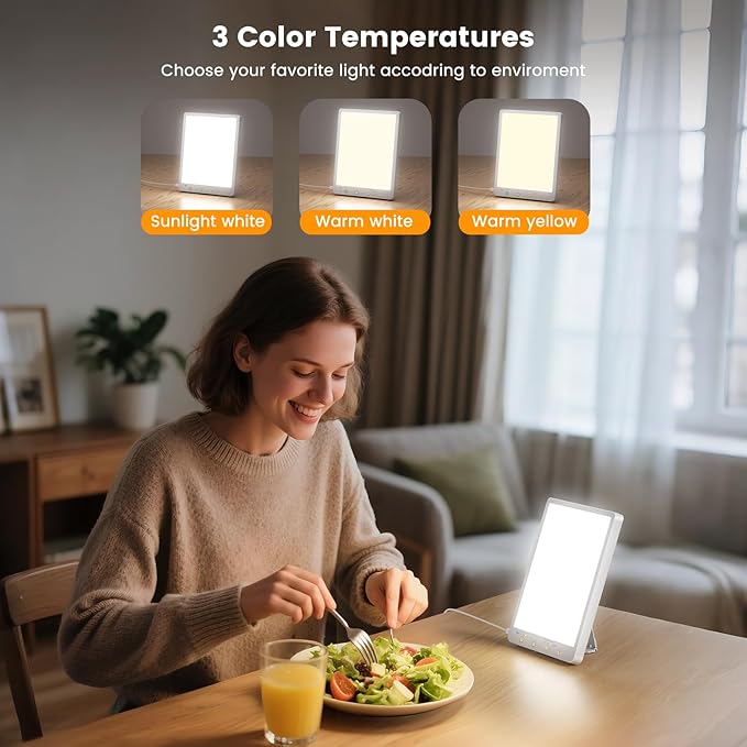 Light Therapy Lamp - 10000 Lux, 3 Light Colors, USB-Powered, Slim Design with Memory Recall, Adjustable Brightness Desk Lamp for Office, Home, or Travel.