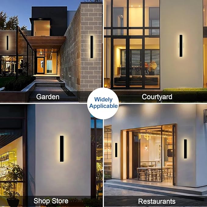 Modern Outdoor Wall Light, 24 Inch Long Outdoor Wall Sconce LED 3000K Black Exterior Sconce with Junction Box Cover IP65 Waterproof Outside Wall Lights for House Garage