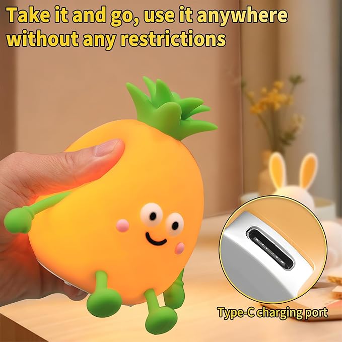 Cute Small Pineapple Fun Night Light - Dimmable RGB Touch Control Lamp, USB Rechargeable, Idea for Home, Office, and Gift