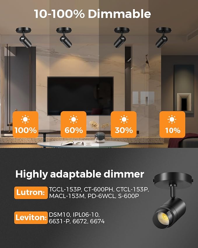 Zoomable LED Ceiling Spot Lights Indoor Adjustable Ceiling Spotlight Fixture Directional Ceiling Light Dimmable Flush Mount Can Accent Lighting for Kitchen Art Picture - 12W 1000lm Black 3000K