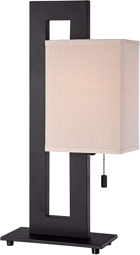 360 Lighting Modern Accent Table Lamp 20.5" High Rich Espresso Bronze Brown Open Rectangular Metal Base Oatmeal Floating Box Shade for Living Room Bedroom House Bedside Nightstand Home