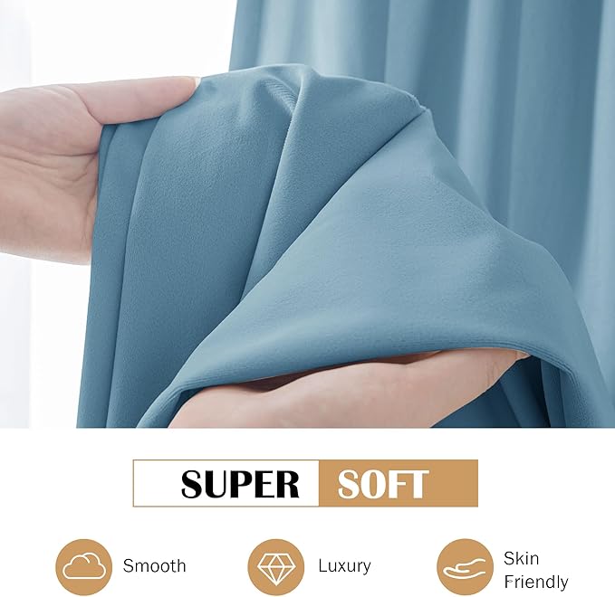 Beauoop Lake Blue Velvet Curtains 72 Inches Long 2 Panels for Bedroom Living Room Soft Luxury Room Darkening Thermal Insulated Soundproof Rod Pocket Window Treatments Drapes, 52X72 Set of 2
