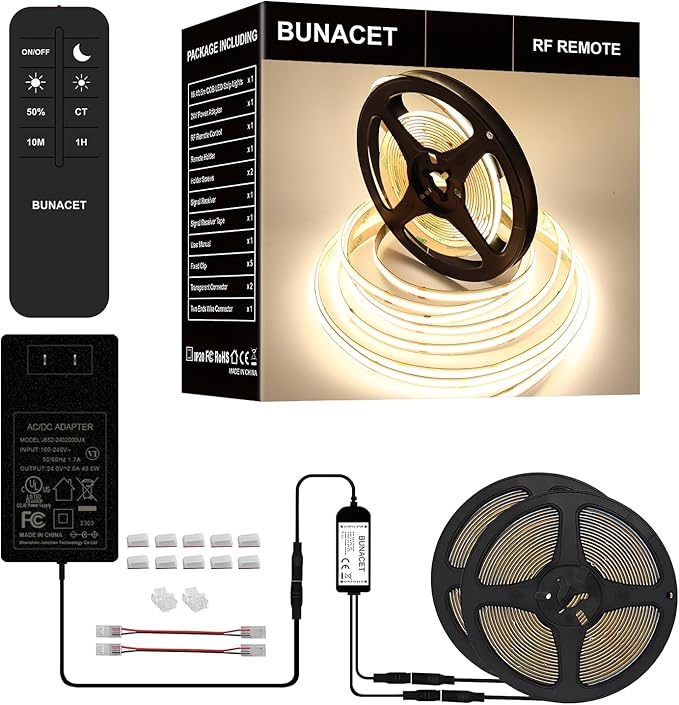 COB LED Strip Lights 5760LEDs, 40FT 4000K Dimmable Daylight Bright LED Lights for Bedroom Counter Under Cabinet Kitchen